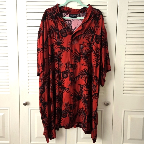 Harley Davidson Tropical Men's Shirt Red Allover Print Motorcycle Size 5XL #089 - Picture 1 of 8